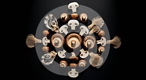 Dramatic mushroom and oyster shell mandala