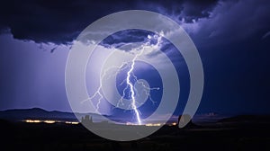 Dramatic Night Lightning Storm Over Dark Desert Landscape