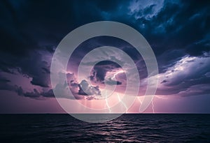 Dramatic Ocean Lightning Storm with Electrifying Sky and Dark Clouds
