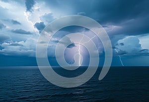 Dramatic Ocean Lightning Storm with Electrifying Sky and Dark Clouds