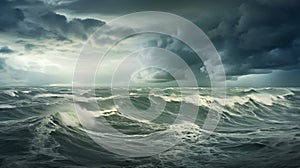 Dramatic ocean with stormy clouds.AI Generated