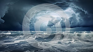 Dramatic ocean with stormy clouds gathering above.AI Generated