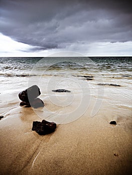 Dramatic Ocean View: Rocky French Coastline and Sandy Beach