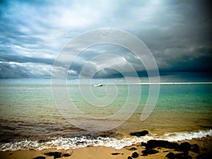 Dramatic Ocean View: Rocky French Coastline and Sandy Beach