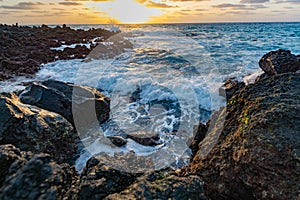 Dramatic ocean view , seascape, sun's rays pass through clouds