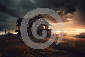 Dramatic old house destroyed. Generate Ai