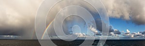 Dramatic Panoramic View of a cloudscape with Rainbow