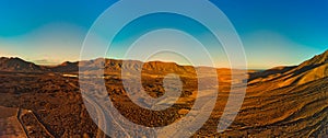 Dramatic panoramic view of the volcanic mountains of Fuerteventura