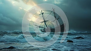 Dramatic Peril: Sinking Sailing Ship Battles Ocean\'s Relentless Wrath