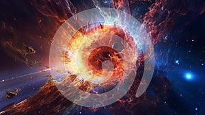A dramatic portrayal of a black hole devouring surrounding matter in deep space photo