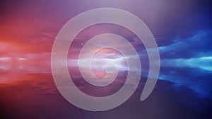 Dramatic red and blue clouds reflected on rippling water surface reflection sunset