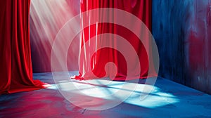 Dramatic red curtains with soft spotlight
