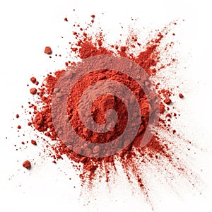 Red powder explosion isolated on white background
