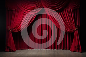 Dramatic Red stage curtains. Generate Ai