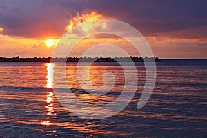 Dramatic red sunrise skies over Black Sea coast