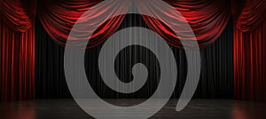 Dramatic Red Theater Curtains on Black Stage