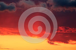 Dramatic red and yellow sky at sunset