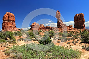 Arches National Park with Southwest Desert Landscape at Balanced Rock, Utah photo