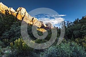 dramatic rock formations landscape taken in Zion national Park in Utah during autumn.