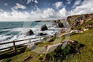 Dramatic rocky coastline in Cornwall, England