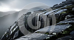 Misty Mountain Rocks with Moss and Lichen