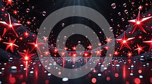 Red Stars and Bubbles on Dark Stage with Light Rays