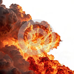 Fiery clouds action isolated on white background