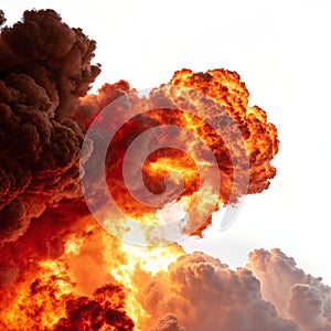 Fiery clouds action isolated on white background