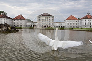 Dramatic scenery of post storm sunset of Nymphenburg palace in Munich Germany.