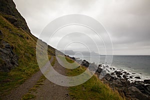 Dramatic scenery on the Uttakleiv beach, Norway