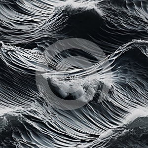 Dramatic sea waves, intricate foam patterns across dark waters. Seamless artistic design for modern interiors, textiles