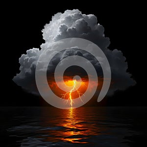 Dramatic Seascape with Lightning over Ocean Waves