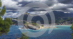 Dramatic Seascape with Stormy Skies Overlooking Soller Port in Mallorca