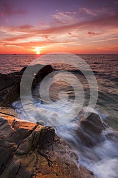 Dramatic seascape at sunset in Kudat, Sabah, East Malaysia