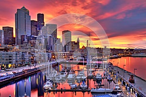 Dramatic Seattle skyline at dawn