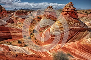 A dramatic shot of the South Coyote Buttes rock formations in the National Park, with their striking colors and textures.