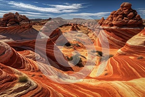 A dramatic shot of the South Coyote Buttes rock formations in the National Park, with their striking colors and textures.