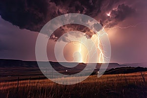 Dramatic shot of thunderstorms with lightning in the nature