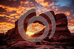 dramatic silhouette of a stone arch during sunset