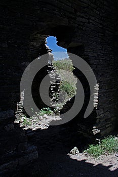 Dramatic sillouette of ruined buliding