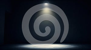 Dramatic single spotlight illuminating a dark empty stage or room