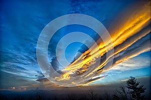 Dramatic Skies Great Smoky Mountains NC at sunset in winter