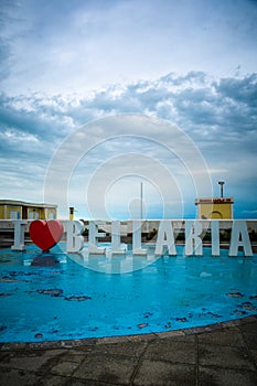 dramatic skies in the Italian riviera romagnola beach