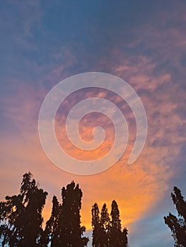 Dramatic sky with clouds and silhouette tree