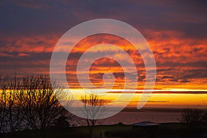 Dramatic sky and cloudscape just after sunset over Pegwell Bay in Ramsgate, Kent, UK