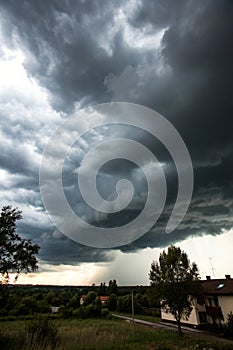 Dramatic dark sky and clouds before a thunderstorm