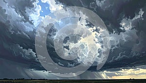 Dramatic Sky with Dark Clouds and Sunlight Breaking Through