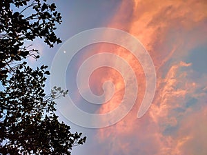 Dramatic sky at evening with amazing cloud color