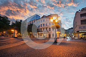 Dramatic sky over Hviezdoslav square in Bratislava photo