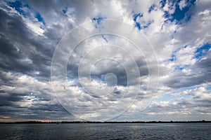 Dramatic sky over Lake Ontario, seen from the Harbourfront, in T